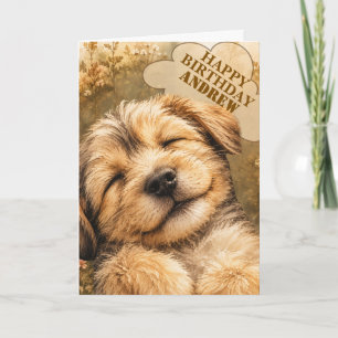 Cartão de Aniversário para Cachorrinho Sonolento
