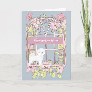Cartão de Aniversário para Cão Bichon. Janela F