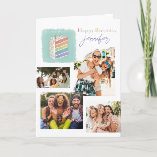 Cartão de Aniversário para Colagem de Fotos Modern