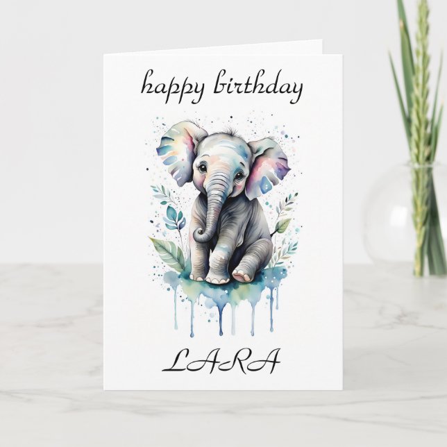 Cartão de aniversário para crianças bebê elefante (Frente)