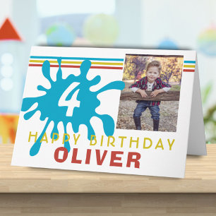 Cartão de Aniversário para Crianças com 3 Fotos e