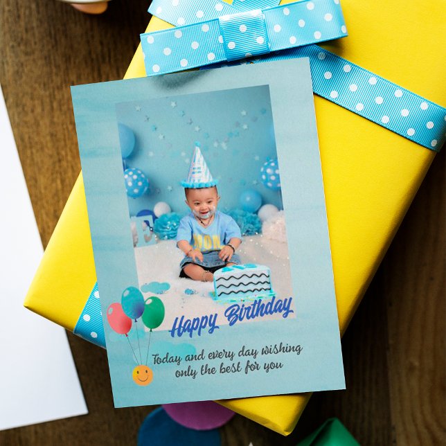 Cartão de Aniversário para Crianças de Balões Azui (Criador carregado)