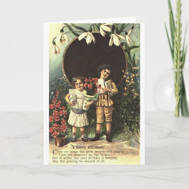 Cartão de Aniversário para Crianças Vitorianas (Frente)