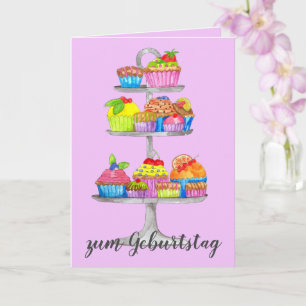 Cartão de Aniversário para cupcakes de Aquarela