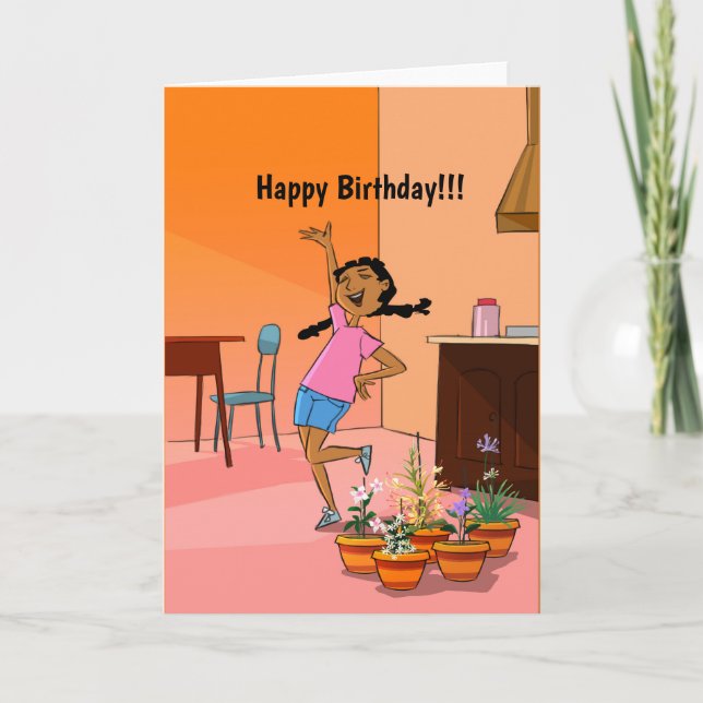 Cartão de Aniversário para design de Menina Feliz (Frente)