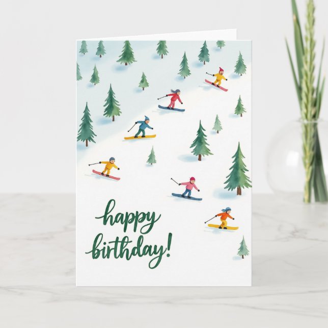 Cartão de Aniversário para Esquiadores Adorável (Frente)