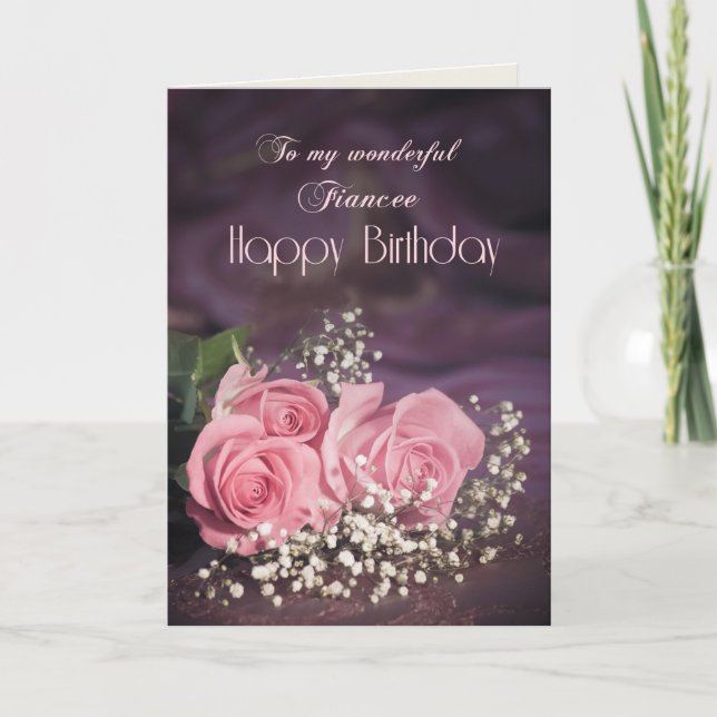 Cartão de aniversário para Fiancee com rosas cor-d (Frente)