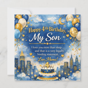 Cartão de Aniversário para Filho de 4 Anos, Bolo,