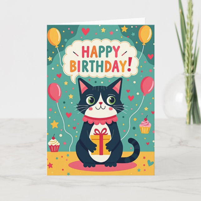 Cartão de Aniversário para Gatos (Frente)