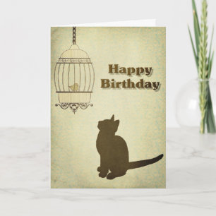 Cartão de Aniversário para Gatos e Aves