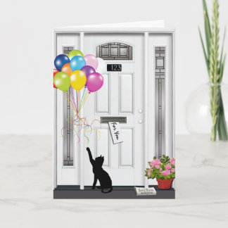 cartão de aniversário para gatos e balões