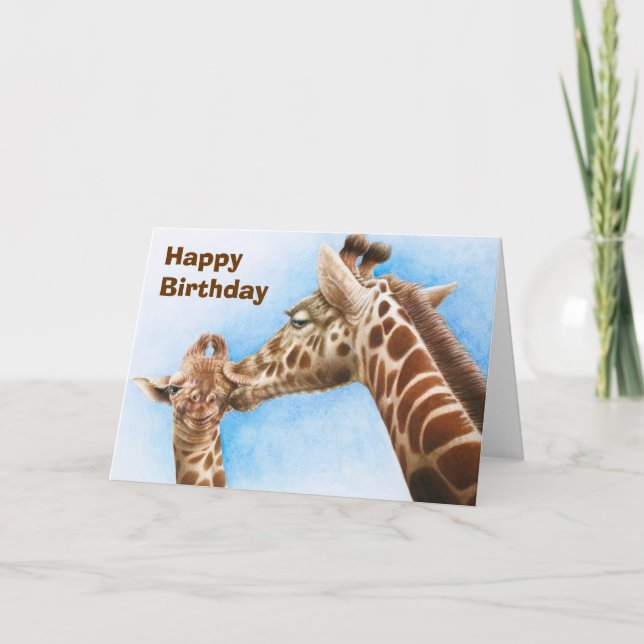 Cartão de Aniversário para Giraffe e Bebê (Frente)