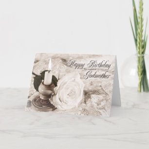 Cartão de aniversário para madrinha, vela e rosa