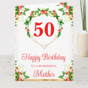 Cartão de Aniversário para Mãe com Morangos e Flor