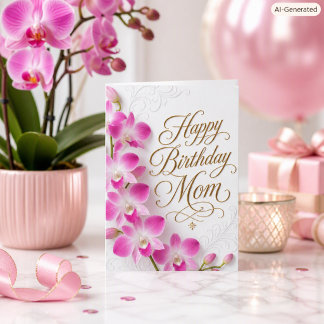 Cartão de Aniversário para Mãe com Orquídea Rosa E
