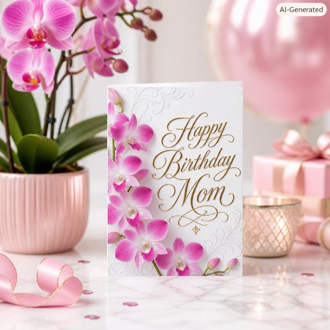 Cartão de Aniversário para Mãe com Orquídea Rosa E (Criador carregado)