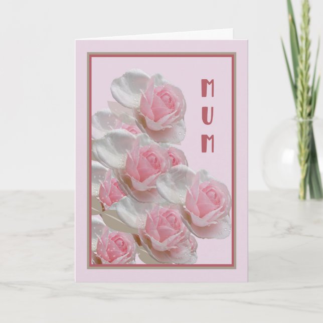Cartão de aniversário para Mãe com Rosas Rosa (Frente)