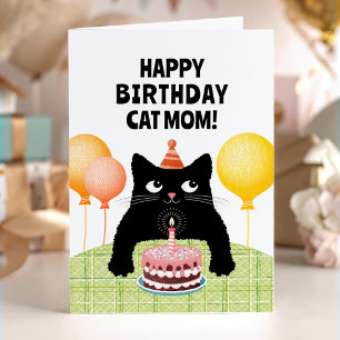 Cartão de aniversário para mãe de gato com gatinho