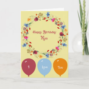 Cartão de Aniversário para Mamãe Wreath e Balõ