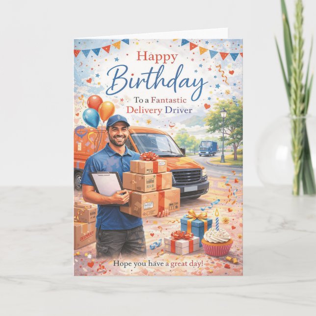 Cartão de Aniversário para Motorista de Entrega (Frente)