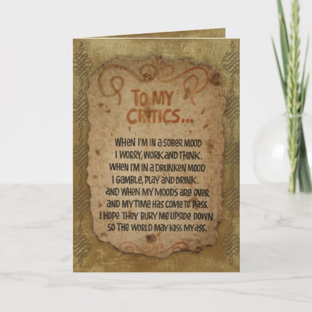 Cartão de Aniversário "Para os meus críticos" (Frente)