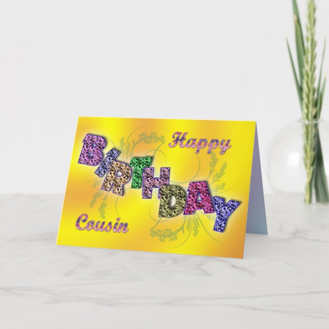 Cartão de aniversário para primo com texto floral (Frente)