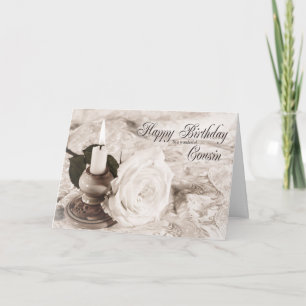 Cartão de aniversário para Primo, Vela e rosa