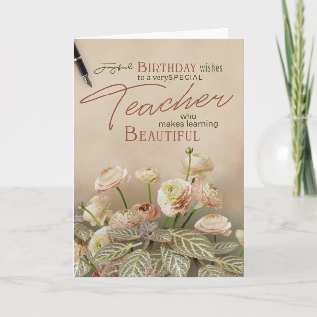Cartão de Aniversário para Professores com Florais (Frente)