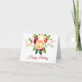 Cartão de Aniversário para Rosas de Aquarela e Ber