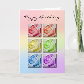 Cartão de Aniversário para Rosas Macro Rainbow