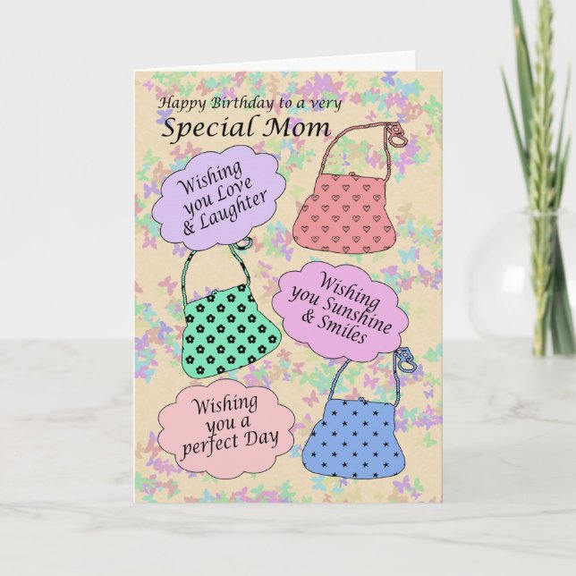 Cartão de aniversário para tia, bolsa de mala (Frente)