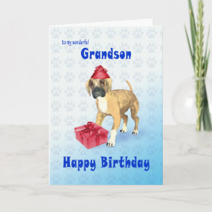 Cartão de aniversário para um neto com um cachorri