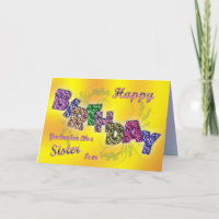 Cartão de aniversário para uma irmã com texto flor