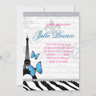 Cartão de Aniversário Paris Torre Eiffel Borboleta