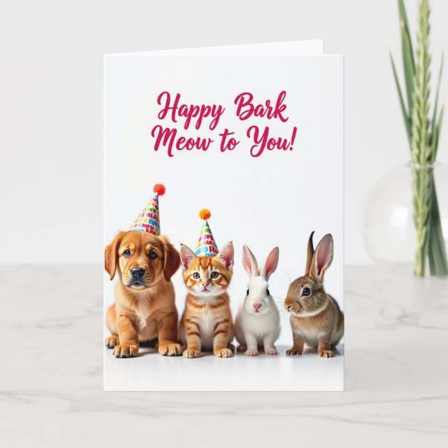 Cartão de Aniversário Party Pets (Frente)