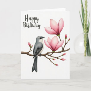 Cartão de Aniversário Pássaro Magnólia Rosa Alegre
