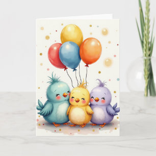 Cartão de Aniversário Pássaros Fofos