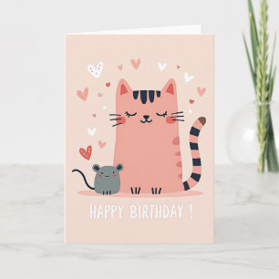 Cartão de Aniversário Pastel Felino Doce