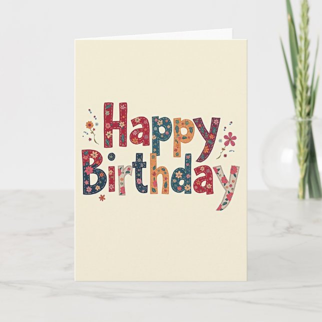 Cartão de Aniversário Patchwork Feliz (Frente)