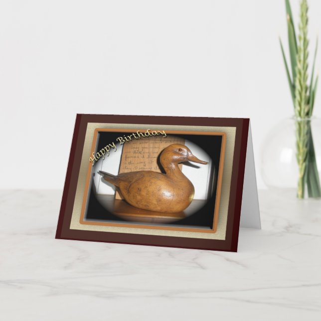 Cartão de Aniversário Pato de Madeira (Frente)