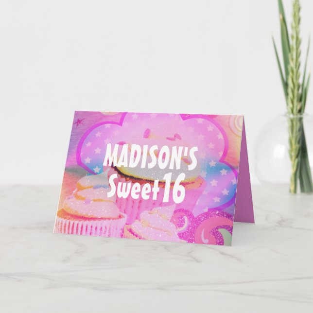 Cartão de Aniversário Personalizado 16 Cupcakes Ro (Frente)