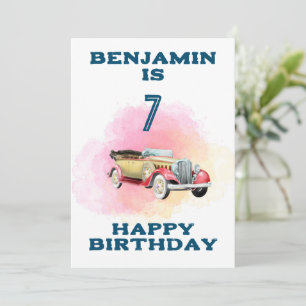 Cartão de aniversário personalizado com carro retr