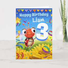 Cartão de aniversário personalizado de 3 anos Pequ