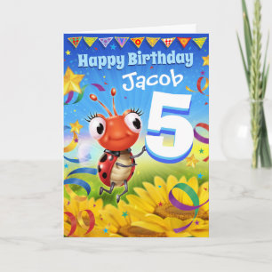 Cartão de aniversário personalizado de 5 anos Pequ