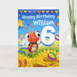 Cartão de aniversário personalizado de 6 anos Pequ