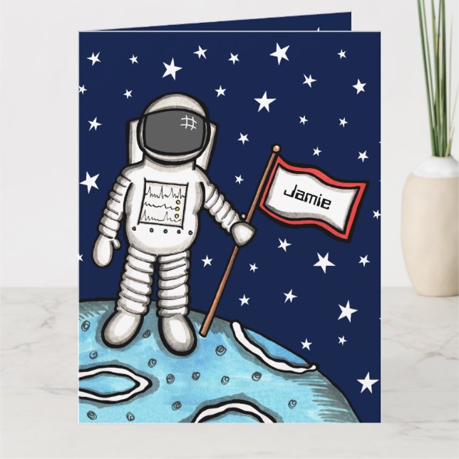 Cartão de Aniversário Personalizado de Astronauta  (Frente)