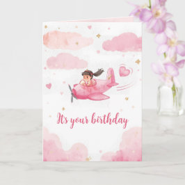 Cartão de Aniversário Personalizado de Avião Rosa