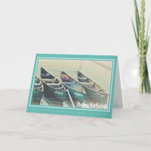 Cartão de aniversário personalizado de canoa em qu