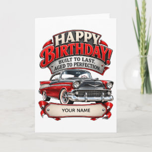 Cartão de aniversário personalizado de carro antig