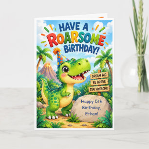 Cartão de Aniversário Personalizado de Dinossauro 